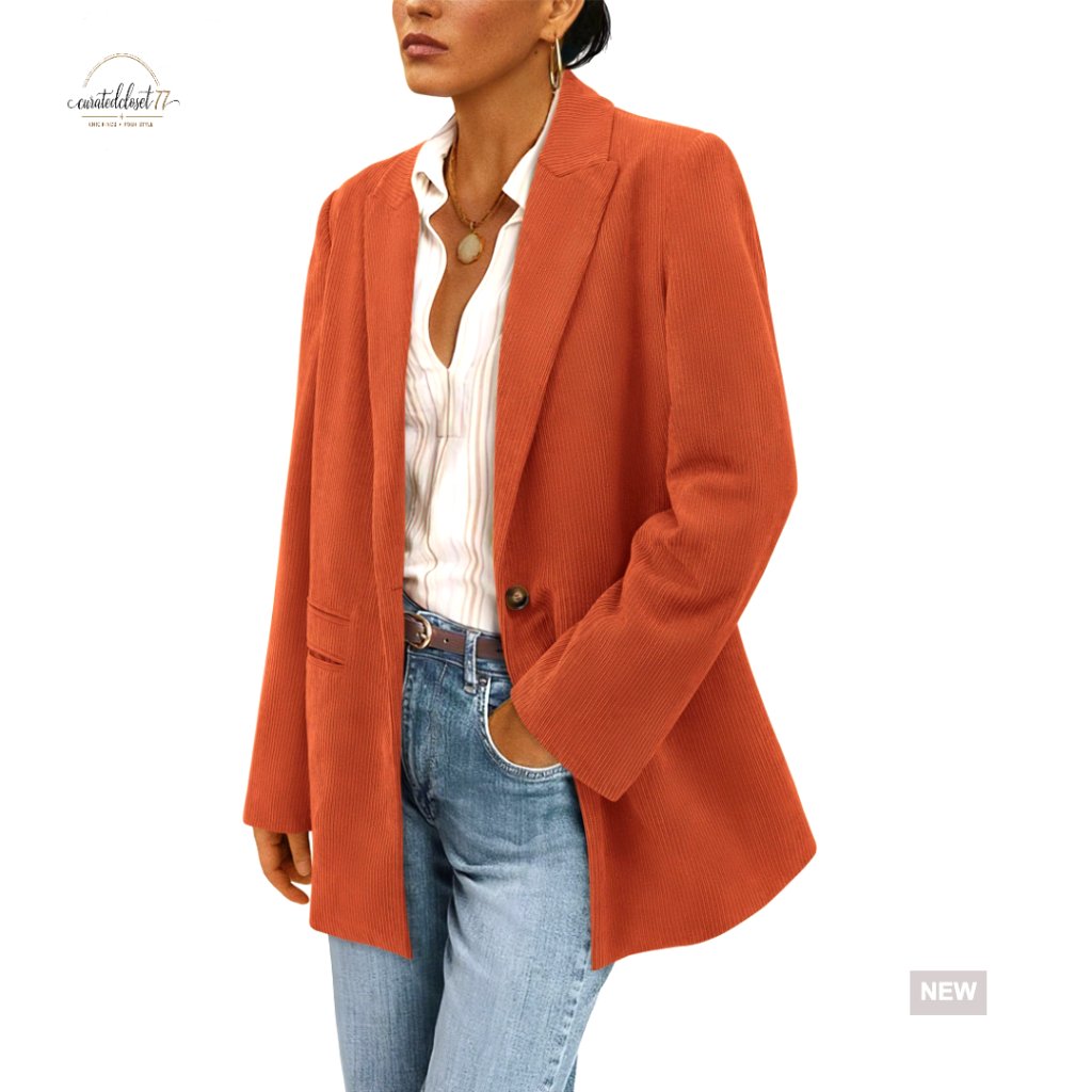 Corduroy Blazer Long Sleeve Lapel Button Front Standard Fit Work Casual